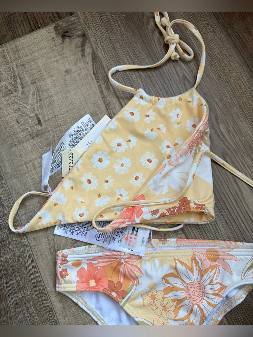 Girls Billabong Little Bit of Sunshine Floral Halter Bikini Size 7